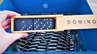 Domino game vs shredder machine grinder shredding experiment test crush crushing asmr satisfying