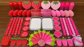 STRAWBERRY RED vs PINK I Mixing random into Glossy Slime I Satisfying Slime #776