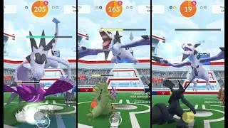 Mega Aerodactyl Pokemon GO Raid with 3 Trainers using Water, Electric, Rock and Metal Counters