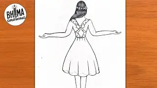 How to draw a Girl easy || Girl easy drawing || Easy girl backview drawing