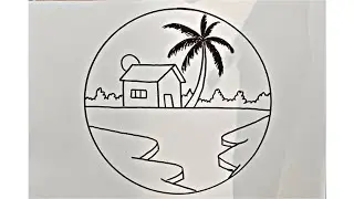How to draw a scenery in circle || village scenery Drawing|| pencil art #drawing #circledrawing 