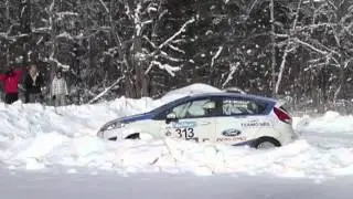 Ed McNelly on max attack at the 2013 SnoDrift in his Ford Fiesta R2 Rally Car