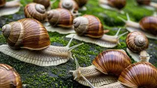 SLOW-MOTION JOURNEY: Snails Traversing Rough Stones and Soil (The Slowest Walk on Earth)