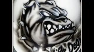 Airbrushing bulldog on hard hat, Dog painting on helmet