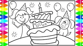 How to Draw a Birthday CAKE Step by Step for Kids 🎂🍭🎉 Birthday Party Cake Coloring Pages for Kids