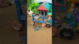 Hulk Driving Mini Tractor with Cement Mixer Pouring Concrete | Tiny House Construction Toy Build