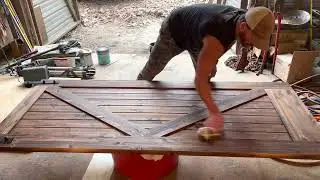 Finishing up Barn Doors - Stain & Clear Coat on Rustic Sliding Door