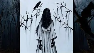 Scary Drawing - How to Draw a Ghost Girl Step by Step || Halloween Drawing 