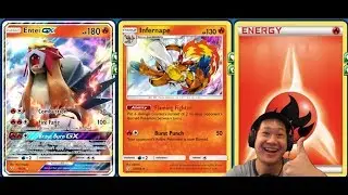 Колода INFERNAPE с использованием Entei GX, тяжёлый урон от выжигания 1HKO