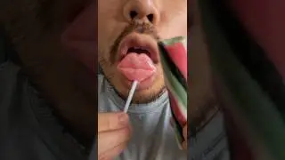 ASMR Lips Lollipop & Watermelon Candy Cane eating sounds mukbang #youtubeshorts  #shorts