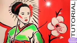 How to paint GEISHA. Painting TUTORIAL Beginners Step by Step Japan 芸者  芸子