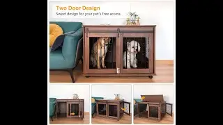 Large Wooden Dog Crate Furniture End Table with Sliding Barn Door