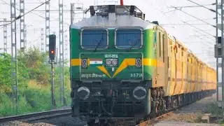 WAG9HC 33718 UNIQUE SILVER/GREEN/YELLOW/GREEN FREIGHT ENGINE HAULS KOLLAM TRAIN