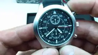 NFANTRY MENS CHRONOGRAPH QUARTZ WRIST WATCH DATE MILITARY ARMY LEATHER BLACK