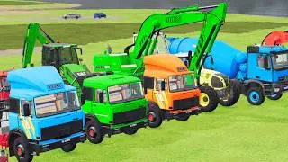TRANSPORTING EXCAVATOR MIXER TRUCK TRACTORs Backhoe loaders Beamng.Drive Game FARMING SIMULATOR 22