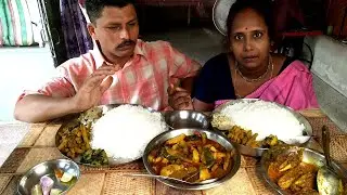 Husband Wife Nice Eating Show | Rice | Tangra Fish Jhal | Tel Potol | Oal Kachu Bhate | Uchhe Curry