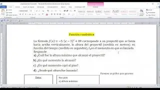 Situación problemática función cuadrática en forma canónica