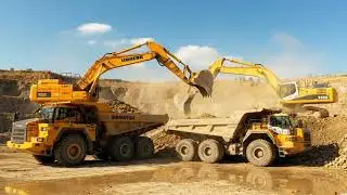 Liebherr R9350 Excavator in Action at Work with Komatsu HD785