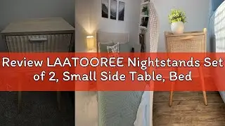 Review LAATOOREE Nightstands Set of 2, Small Side Table, Bedside Table with Fluted Door, Solid Wood
