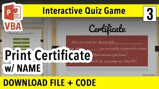 Print Certificate with student's NAME | Interactive Quiz Game: PPT VBA Macro Tutorial