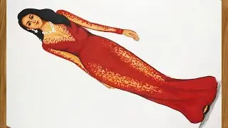 Red Dress Drawing | How to a girl in a beautiful dress | CAM STYLES