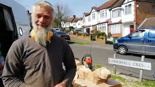 Chainsaw Carver Marshall Lambert makes animal sculptures in Highams Park