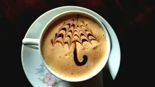 Cappuccino Coffee Art At Home/ Umbrella Coffee Design/Rainy day coffee ideas