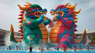 AI Waterpark Giant Inflatable Dragon Battle #pooltoys