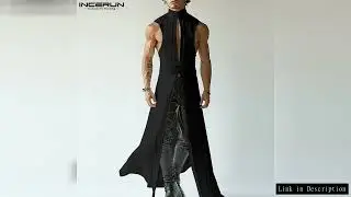INCERUN Men Long Style Tank Tops Solid Color Turtleneck Sleeveless Male Vests Streetwear 2025 Hollow