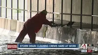 Storm drain cleaning crews hard at work