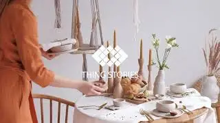 Thing Stories. White table linens of natural linen for festive table setting