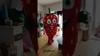 REDBROKOLY.COM Mascot Costume - A giant strawberry mascot costume with smiling face