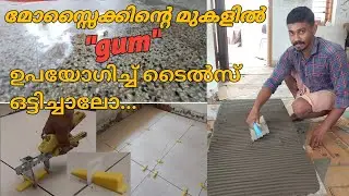 കുറഞ്ഞ അളവിൽ gum ഉപയോഗിച്ച് ടൈൽസ് ഒട്ടിക്കുന്ന വിധം /how to apply tiles on mosaic floor using  gum