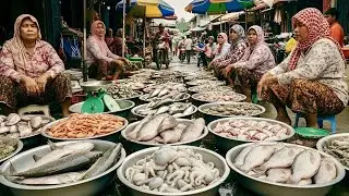 Cambodian Seafood Market Morning Rush - Fresh Fish & Daily Life in Cambodia