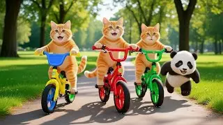Mama Cat teach her kitten for riding tricycles  and go riding with her friends