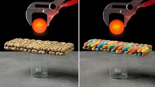 1000&deg;C Red Hot Metal Ball vs Peanuts, Gummy, Almonds & Popcorn!