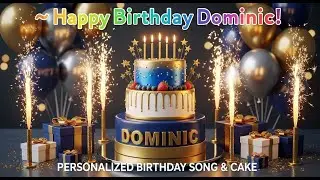 🎉 Happy #Birthday  Dominic 🎂 | Personalized Birthday Song, Blue & Gold Cake, Luxury Sparklers