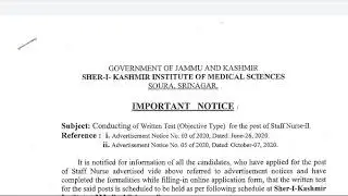 SKIMS Conducting written test for Various Posts