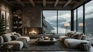 Elegant Mountain Lodge Fireplace Ambience 🔥 | Peaceful Winter Views & Relaxing Crackling Fire Sounds