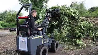 SHERPA S50 Mini-loader with Log Grab attachment for arborists, gardening and landscaping