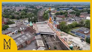 Incredible footage shows Stockport railway bridge installed as line reopens