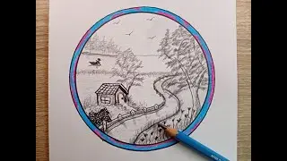 I draw a cabin in a peaceful valley