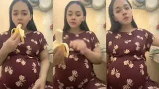 Bunda hamil suka makan pisang live di dapur