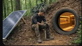 Man builds a survival shelter in a hollow tree trunk! 🌲 