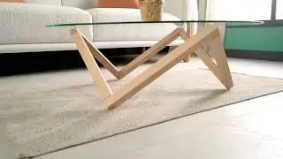 FURNIREM - Round Glass Coffee Table with Solid Wood Prismatic Legs