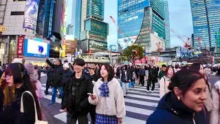 Evening virtual walking tour in Shibuya city in 4K. Tokyo, Japan. 