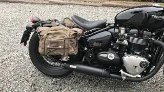 Soft Oxford Panniers/saddlebags on a Triumph Bonneville Bobber, without Pannier rails.