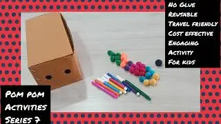 Creative pom pom activity without using glue which is cost effective and travel friendly for kids