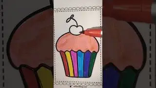 🎨 Rainbow Cupcake Drawing 🍒 | Easy & Beautiful Coloring for Kids | Cupcake Art Shorts#cake #cupcake