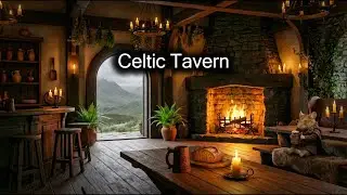 Medieval Celtic Tavern Ambience 🍀 Cozy Fantasy Music with Rain & Fire